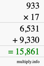 How to calculate 933 times 17 using long multiplication