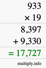 How to calculate 933 times 19 using long multiplication