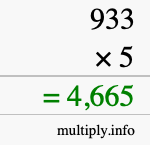 How to calculate 933 times 5 using long multiplication