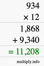 How to calculate 934 times 12 using long multiplication How to calculate 934 times 12 using long multiplication