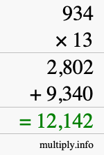 How to calculate 934 times 13 using long multiplication