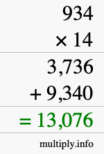 How to calculate 934 times 14 using long multiplication How to calculate 934 times 14 using long multiplication