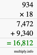 How to calculate 934 times 18 using long multiplication