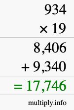 How to calculate 934 times 19 using long multiplication