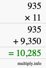 How to calculate 935 times 11 using long multiplication How to calculate 935 times 11 using long multiplication