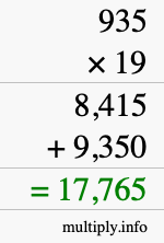 How to calculate 935 times 19 using long multiplication