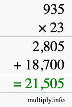 How to calculate 935 times 23 using long multiplication How to calculate 935 times 23 using long multiplication
