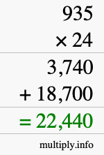 How to calculate 935 times 24 using long multiplication