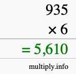 How to calculate 935 times 6 using long multiplication