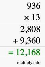 How to calculate 936 times 13 using long multiplication