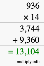 How to calculate 936 times 14 using long multiplication How to calculate 936 times 14 using long multiplication