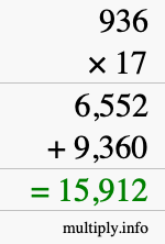 How to calculate 936 times 17 using long multiplication