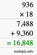 How to calculate 936 times 18 using long multiplication