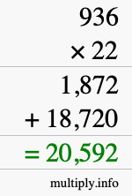 How to calculate 936 times 22 using long multiplication