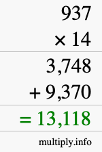 How to calculate 937 times 14 using long multiplication How to calculate 937 times 14 using long multiplication
