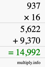 How to calculate 937 times 16 using long multiplication How to calculate 937 times 16 using long multiplication