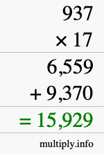 How to calculate 937 times 17 using long multiplication
