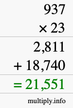 How to calculate 937 times 23 using long multiplication How to calculate 937 times 23 using long multiplication