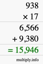 How to calculate 938 times 17 using long multiplication