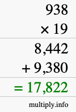 How to calculate 938 times 19 using long multiplication