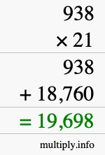 How to calculate 938 times 21 using long multiplication