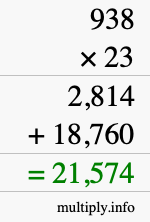 How to calculate 938 times 23 using long multiplication How to calculate 938 times 23 using long multiplication
