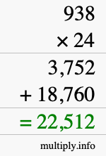 How to calculate 938 times 24 using long multiplication How to calculate 938 times 24 using long multiplication