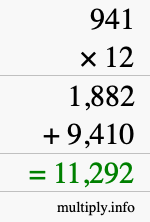 How to calculate 941 times 12 using long multiplication How to calculate 941 times 12 using long multiplication