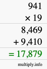 How to calculate 941 times 19 using long multiplication