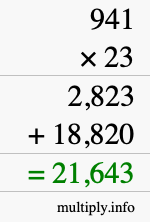 How to calculate 941 times 23 using long multiplication How to calculate 941 times 23 using long multiplication