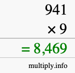How to calculate 941 times 9 using long multiplication