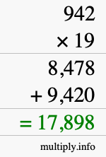 How to calculate 942 times 19 using long multiplication