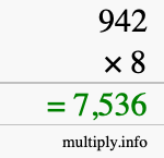 How to calculate 942 times 8 using long multiplication