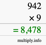 How to calculate 942 times 9 using long multiplication How to calculate 942 times 9 using long multiplication
