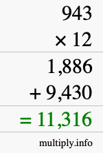 How to calculate 943 times 12 using long multiplication How to calculate 943 times 12 using long multiplication