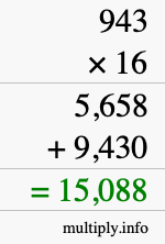 How to calculate 943 times 16 using long multiplication How to calculate 943 times 16 using long multiplication