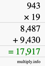 How to calculate 943 times 19 using long multiplication