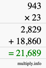 How to calculate 943 times 23 using long multiplication How to calculate 943 times 23 using long multiplication