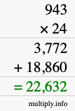How to calculate 943 times 24 using long multiplication How to calculate 943 times 24 using long multiplication