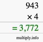 How to calculate 943 times 4 using long multiplication