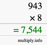 How to calculate 943 times 8 using long multiplication