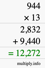 How to calculate 944 times 13 using long multiplication