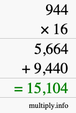 How to calculate 944 times 16 using long multiplication How to calculate 944 times 16 using long multiplication