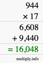 How to calculate 944 times 17 using long multiplication