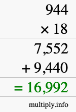 How to calculate 944 times 18 using long multiplication