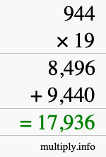 How to calculate 944 times 19 using long multiplication