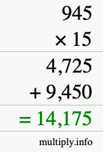 How to calculate 945 times 15 using long multiplication