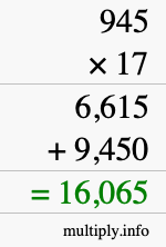 How to calculate 945 times 17 using long multiplication