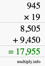 How to calculate 945 times 19 using long multiplication
