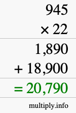 How to calculate 945 times 22 using long multiplication